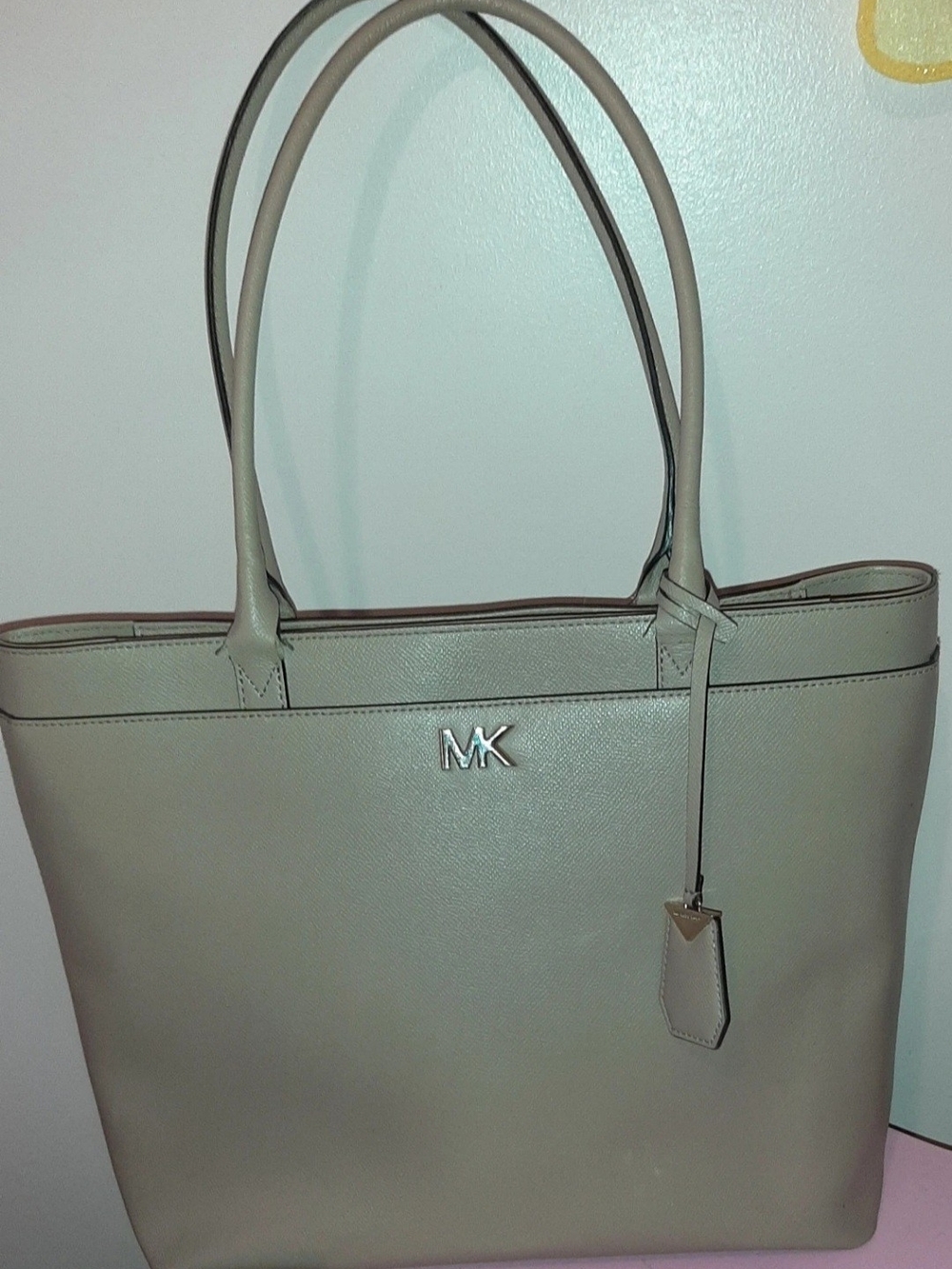 Michael Kors Maddie Taupe Leather Tote with MK Logo - Neutral Taupe EUC